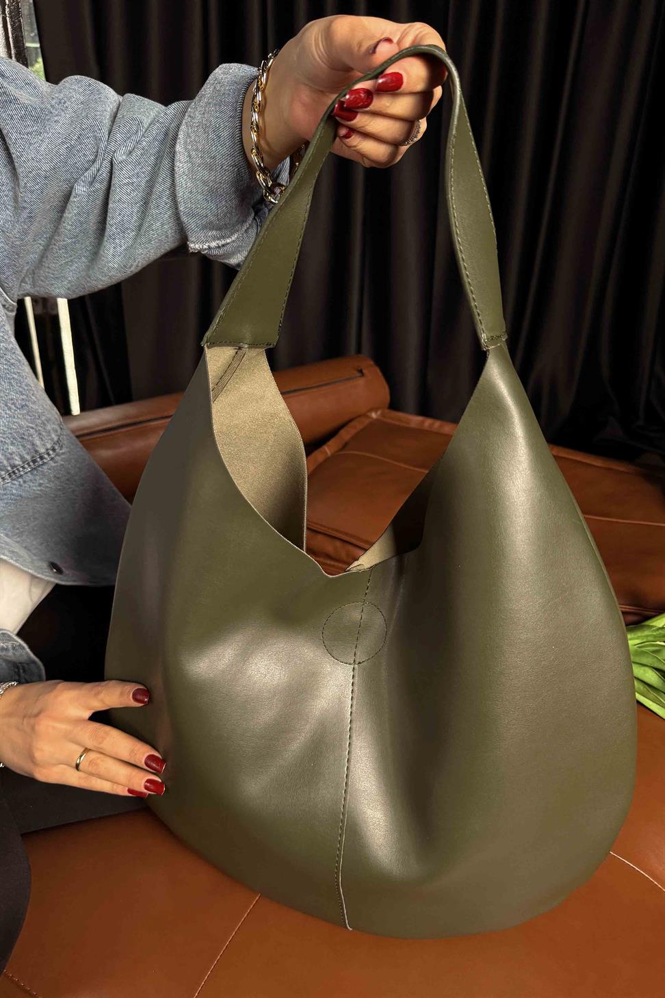 Çıt Çıt Kapatmalı Makyaj Çantası El ve Omuz Çantası Haki