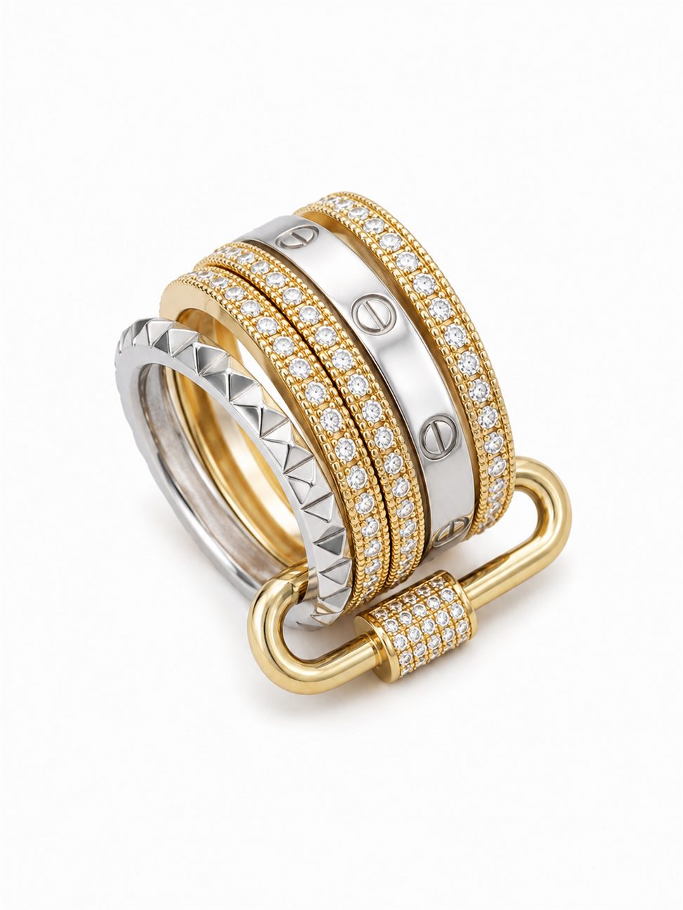 Çoklu Zirkon Taşlı Yüzük Silver Gold
