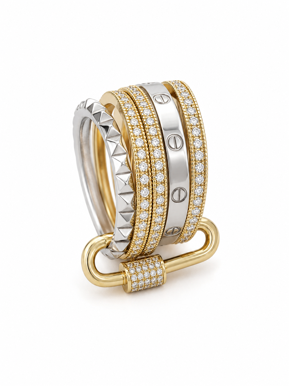 Çoklu Zirkon Taşlı Yüzük Silver Gold