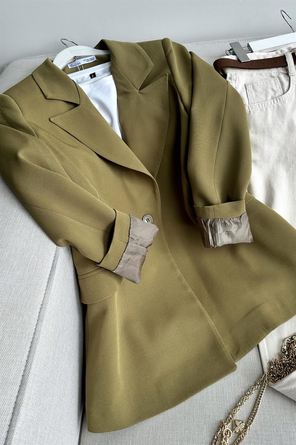 Daldiwon Astarlı Blazer Ceket Yağ Yeşili