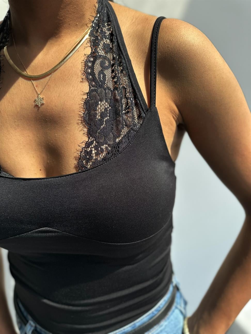 Dantel Detaylı Bodysuit Siyah