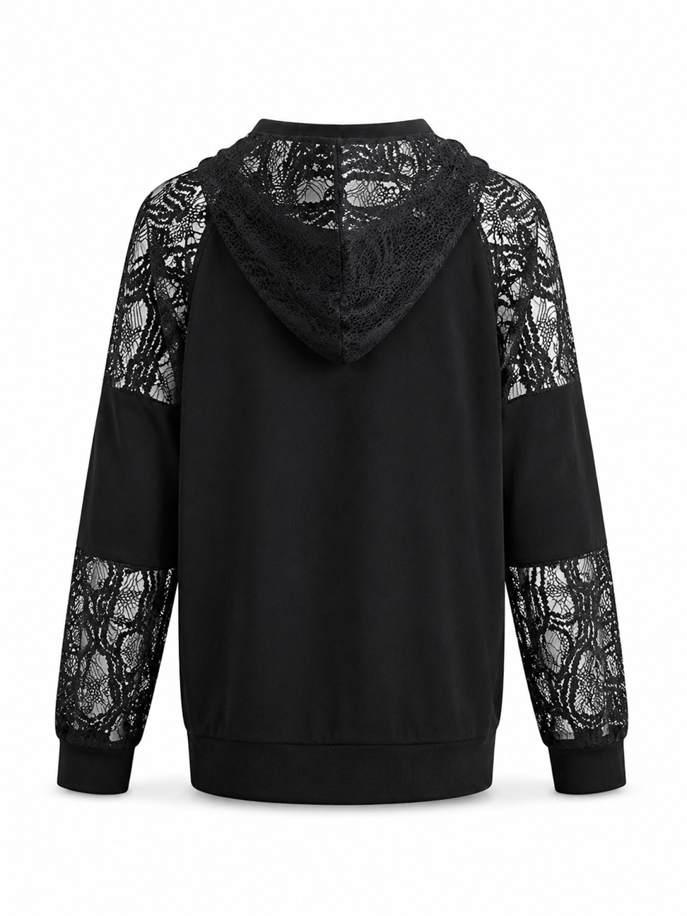 Dantel Kol ve Şapka Detaylı Sweatshirt Siyah