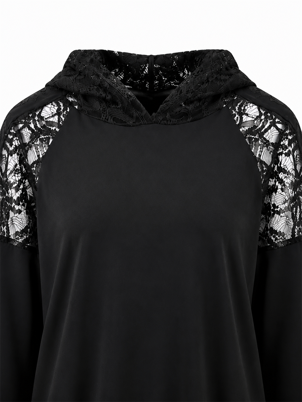Dantel Kol ve Şapka Detaylı Sweatshirt Siyah