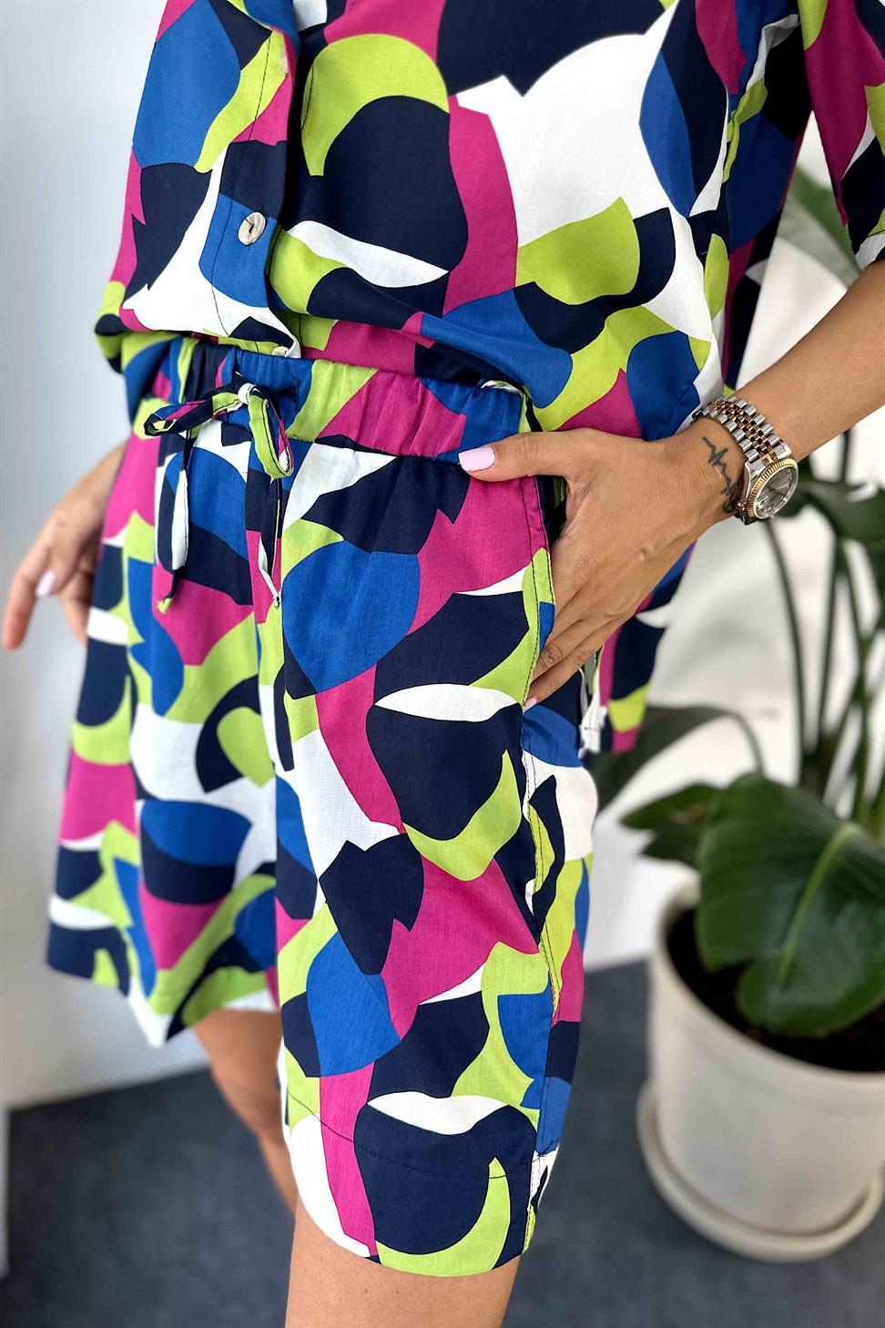 Desenli Tasarım Pamuklu Kadın Takım Renkli