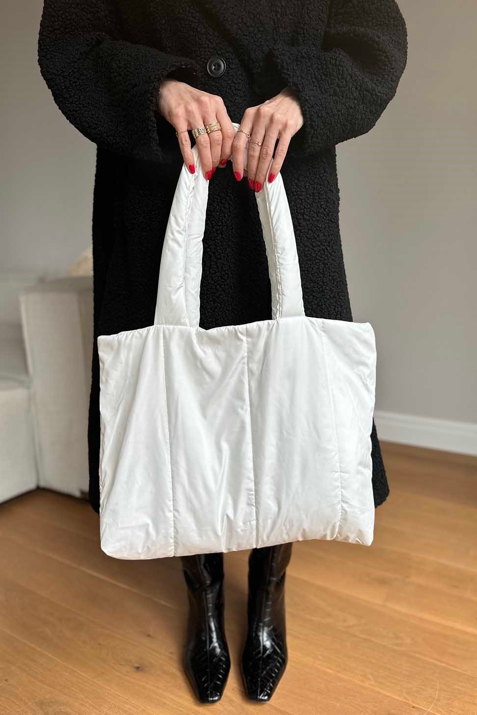 Dikiş Detay Astarlı Çanta Beyaz