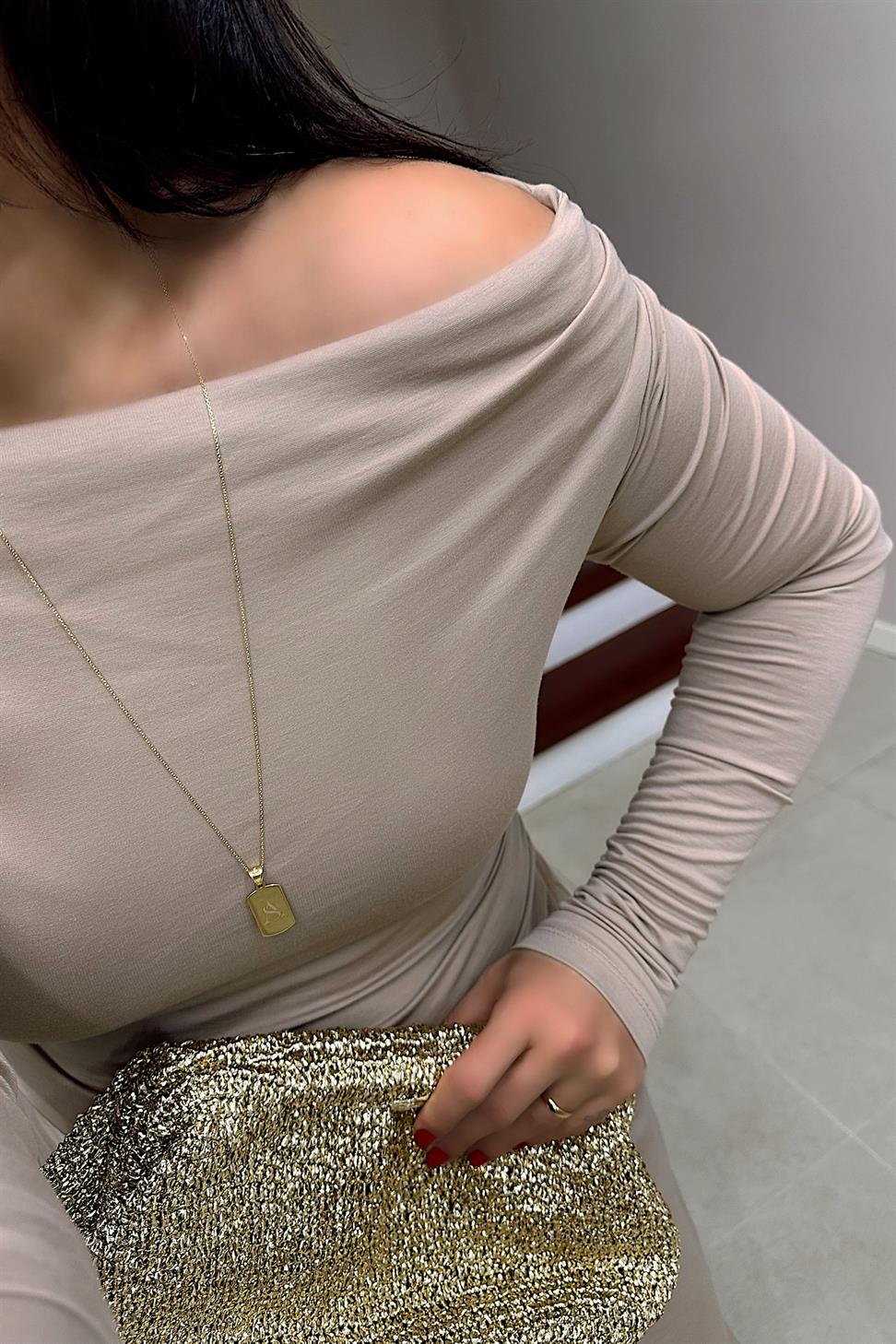 Drapeli Asimetrik Kesim Bluz Pantolon Modal Takım Taş