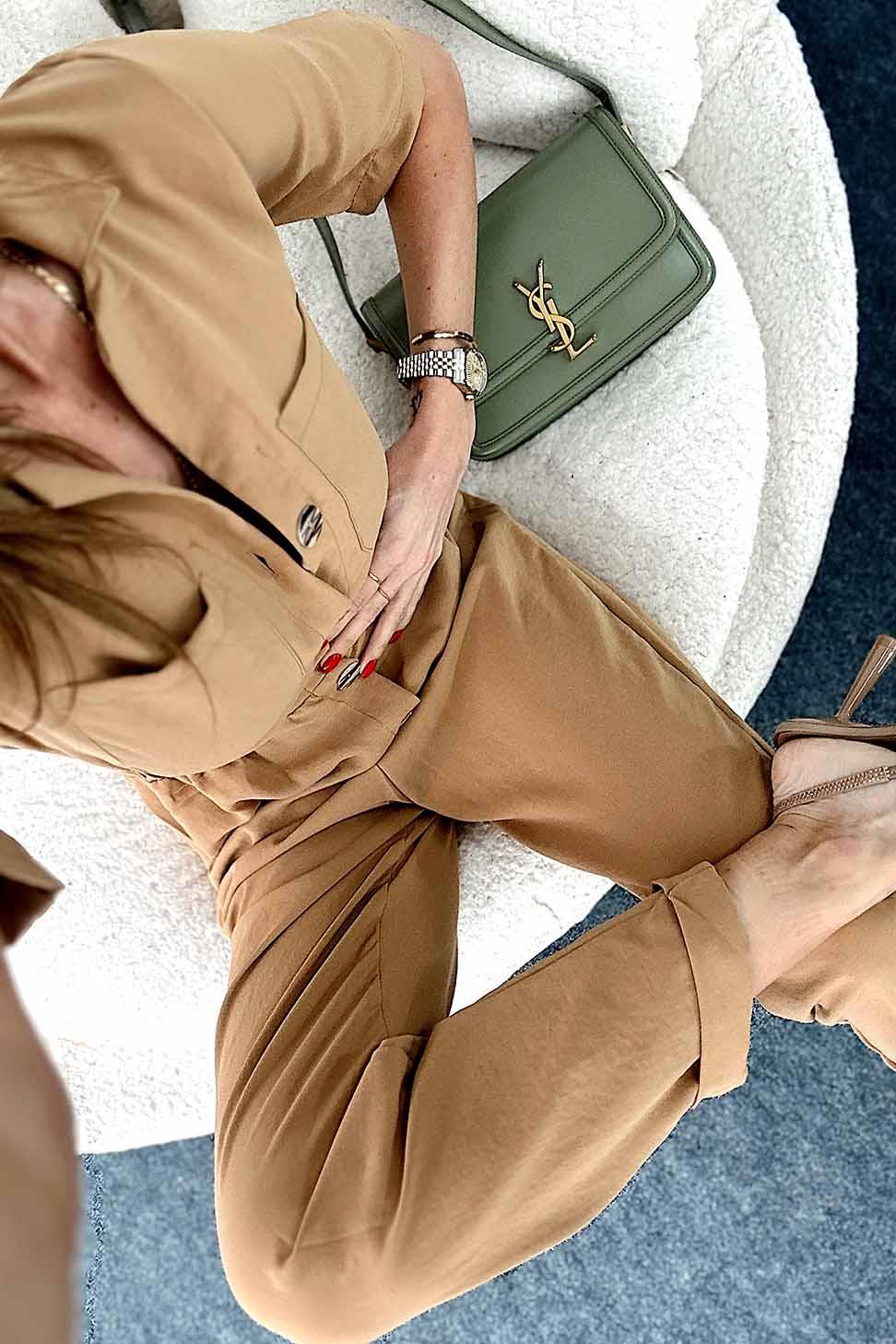 Düğmeli Cep Detay Tulum Camel