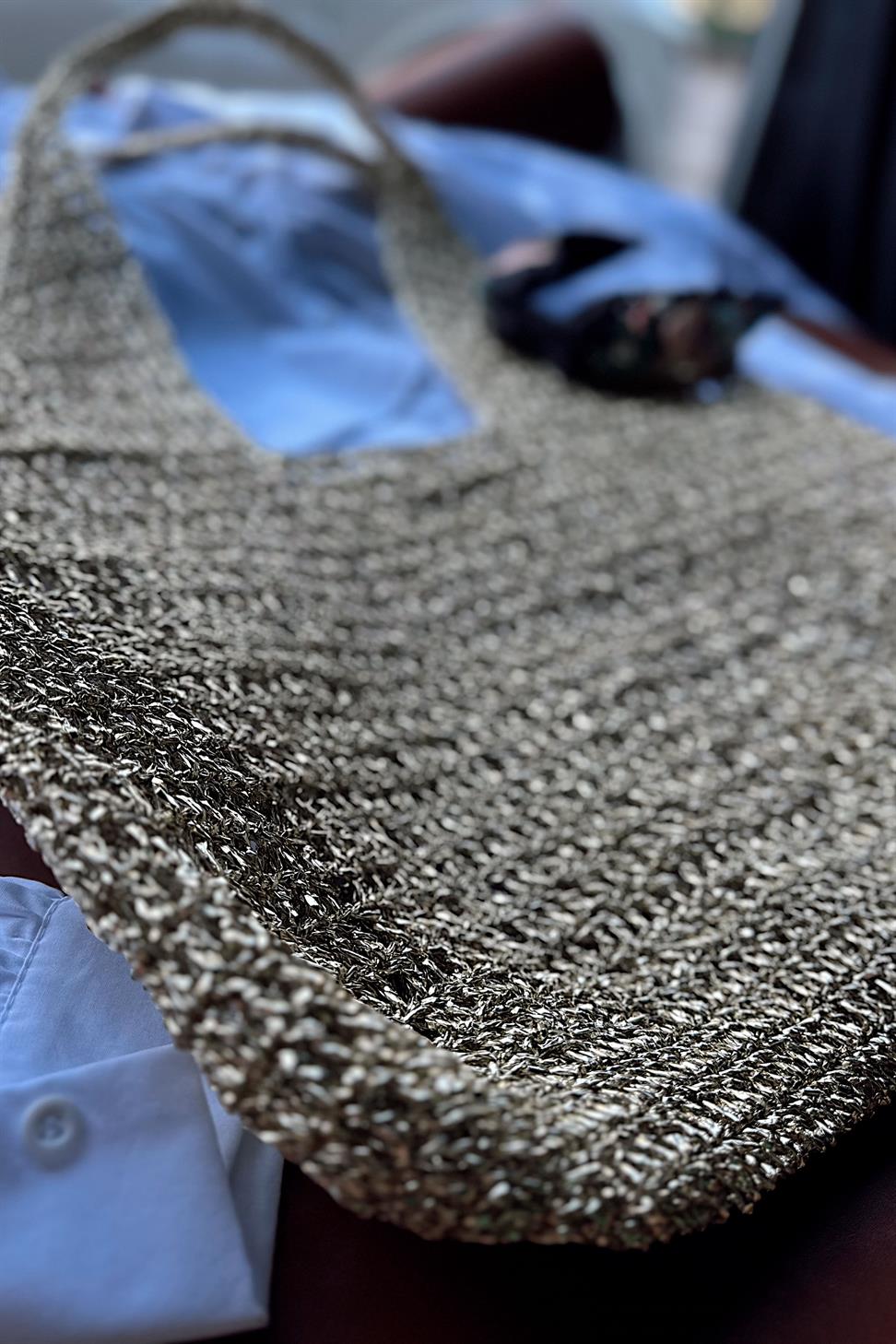 El Yapımı Örgü File Çanta Gold