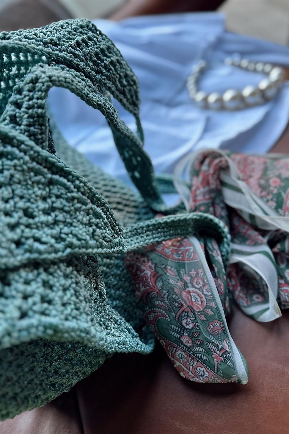 El Yapımı Örgü File Çanta Mint