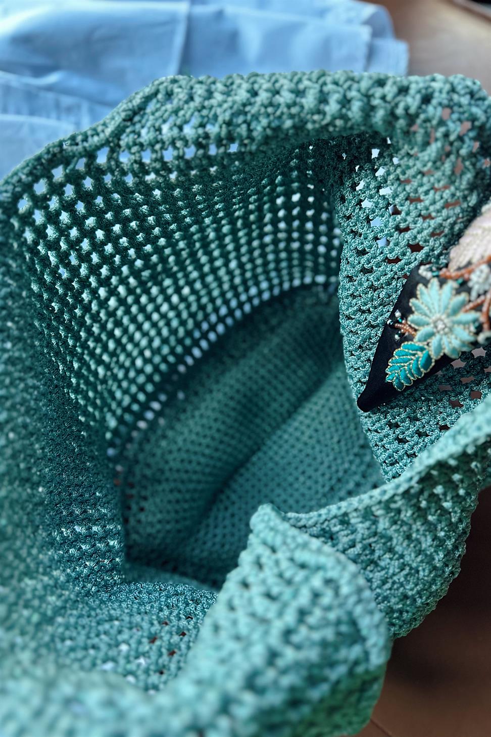 El Yapımı Örgü File Çanta Mint