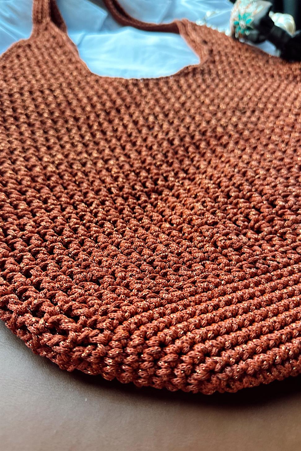 El Yapımı Örgü File Çanta Turuncu