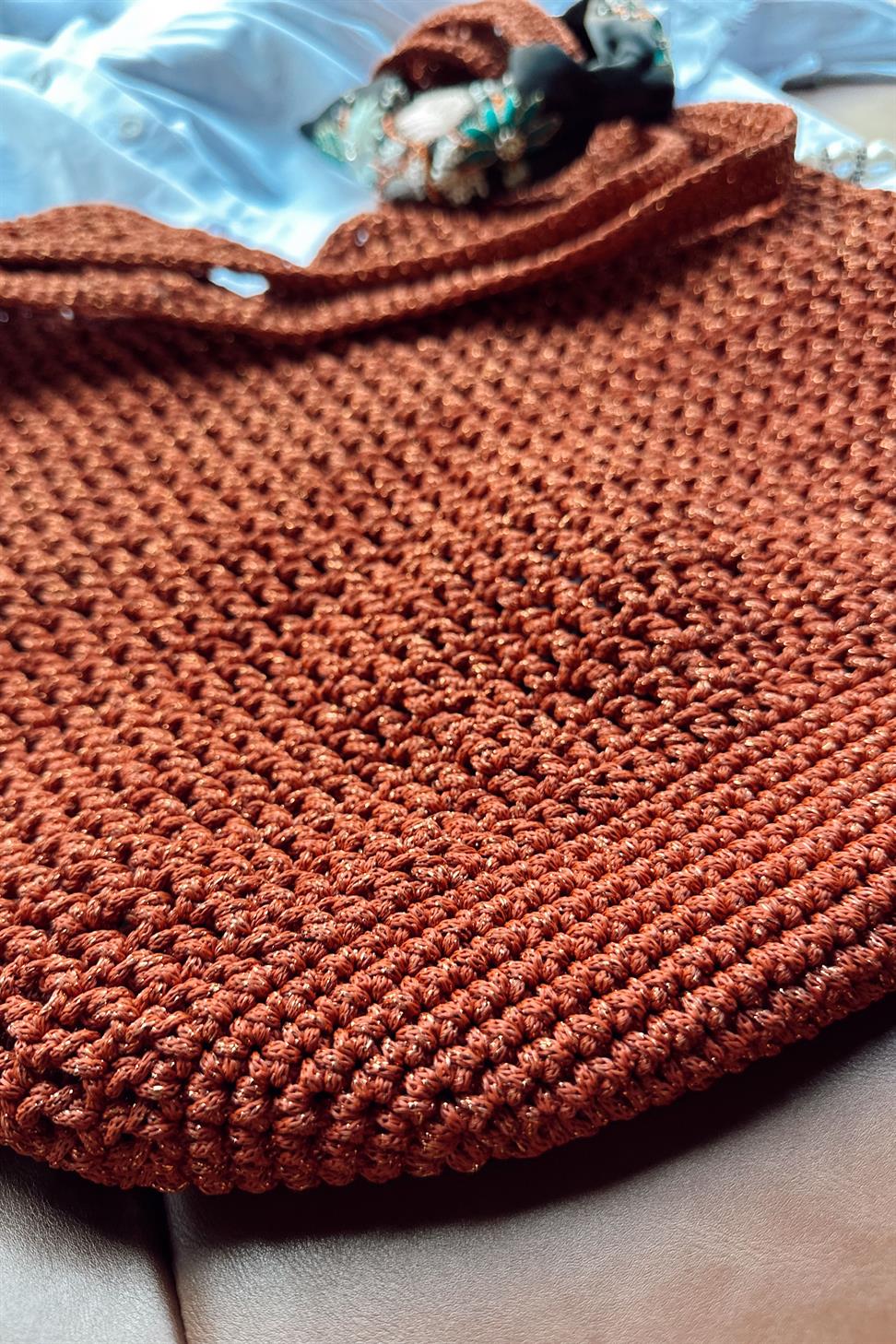 El Yapımı Örgü File Çanta Turuncu