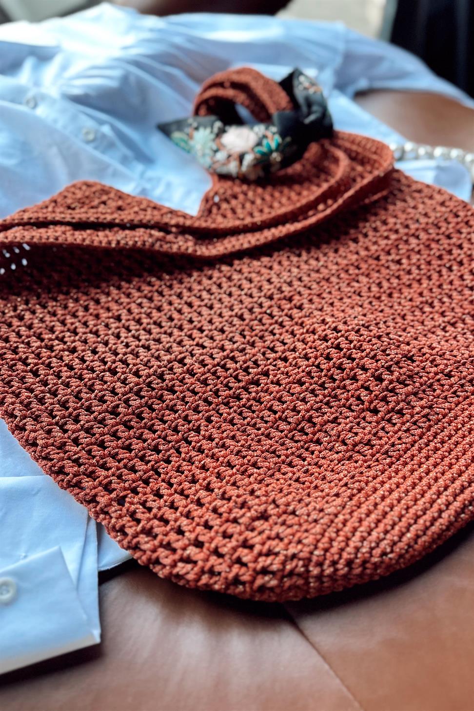 El Yapımı Örgü File Çanta Turuncu