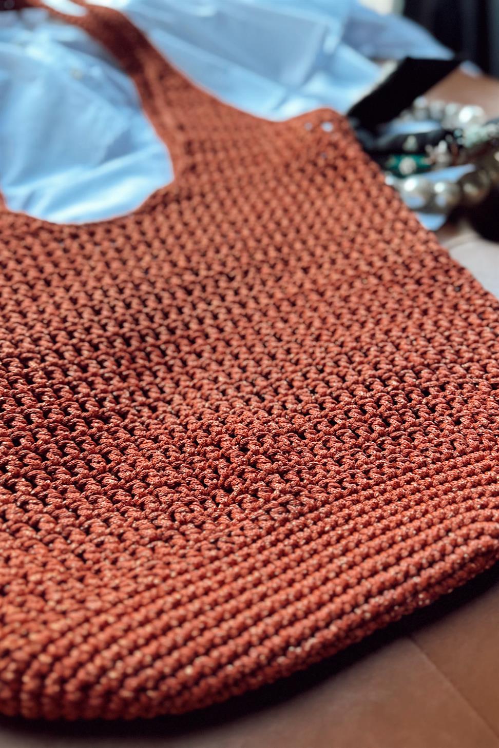 El Yapımı Örgü File Çanta Turuncu