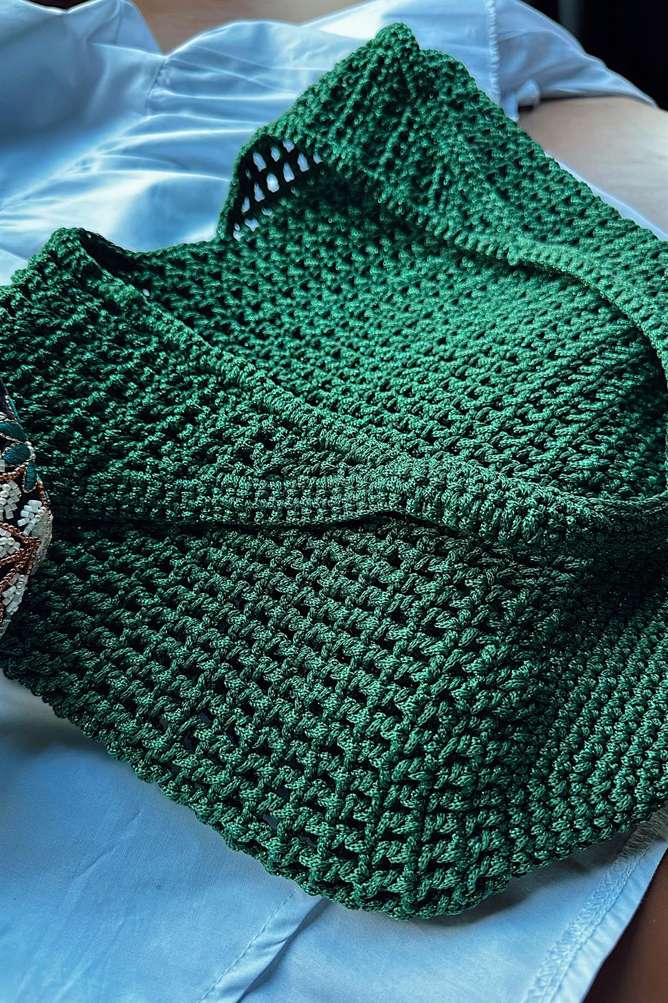 El Yapımı Örgü File Çanta Yeşil