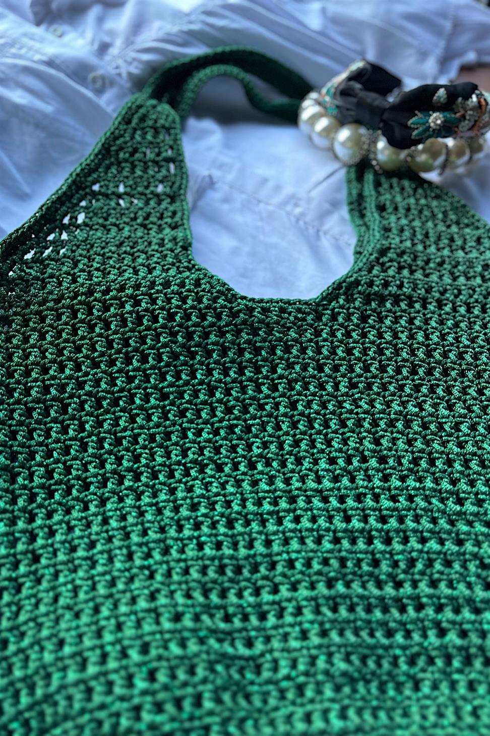 El Yapımı Örgü File Çanta Yeşil