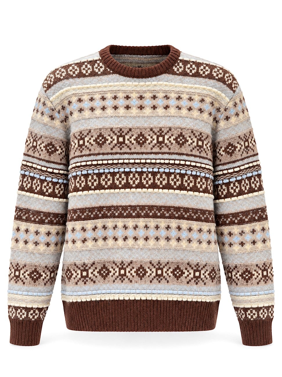 Etnik Desen Retro Triko Kazak Kahverengi