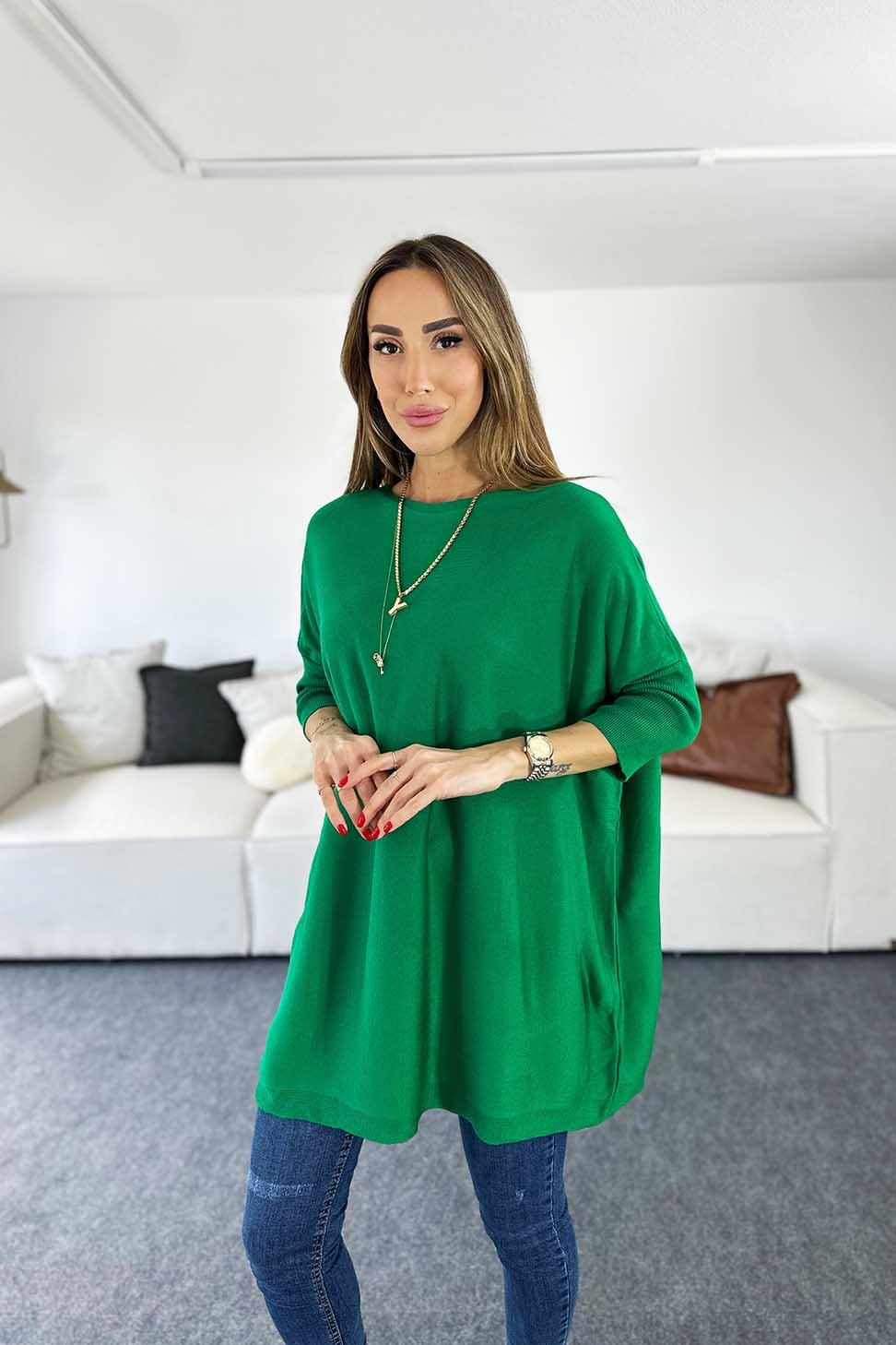 Fakir Kol Oversize Kadın Kazak Koyu Yeşil