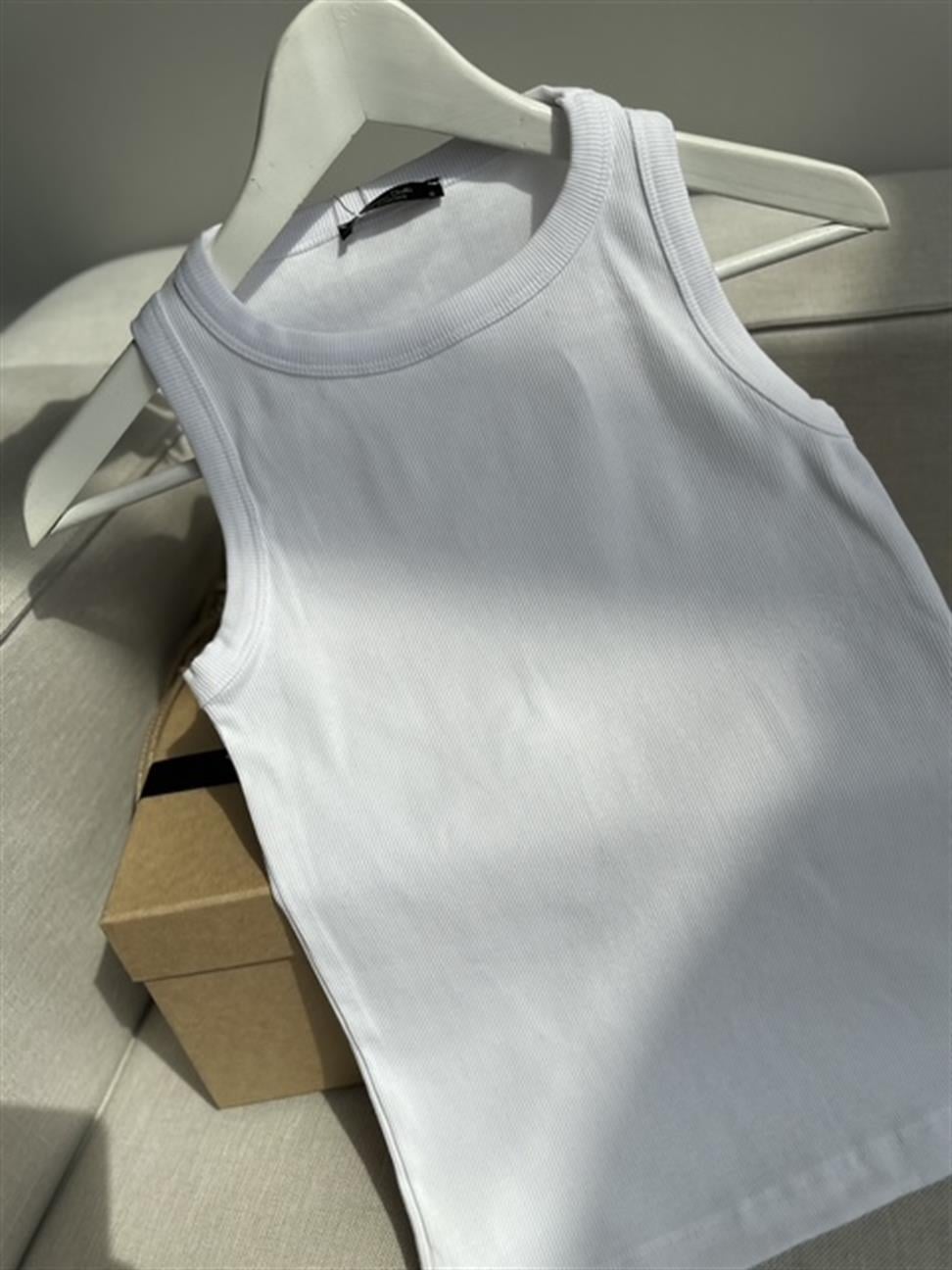 Fitilli Halter Yaka Atlet Beyaz