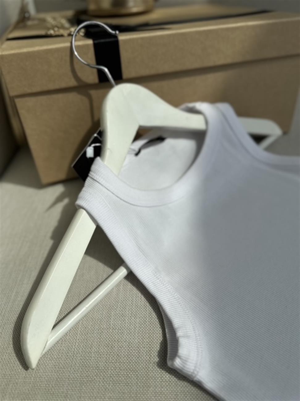 Fitilli Halter Yaka Atlet Beyaz