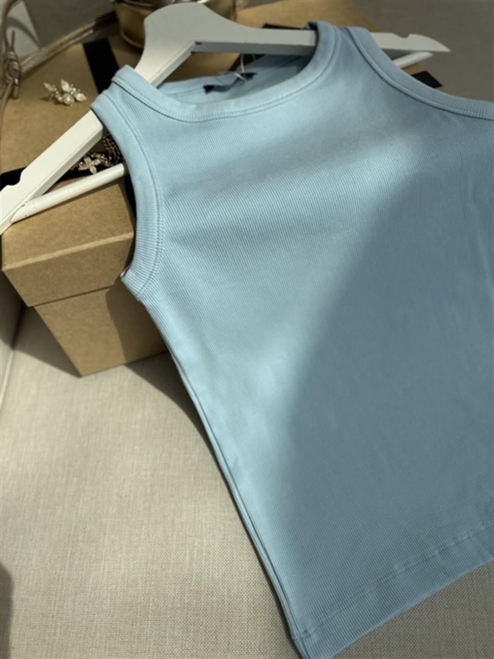 Fitilli Halter Yaka Atlet Mavi