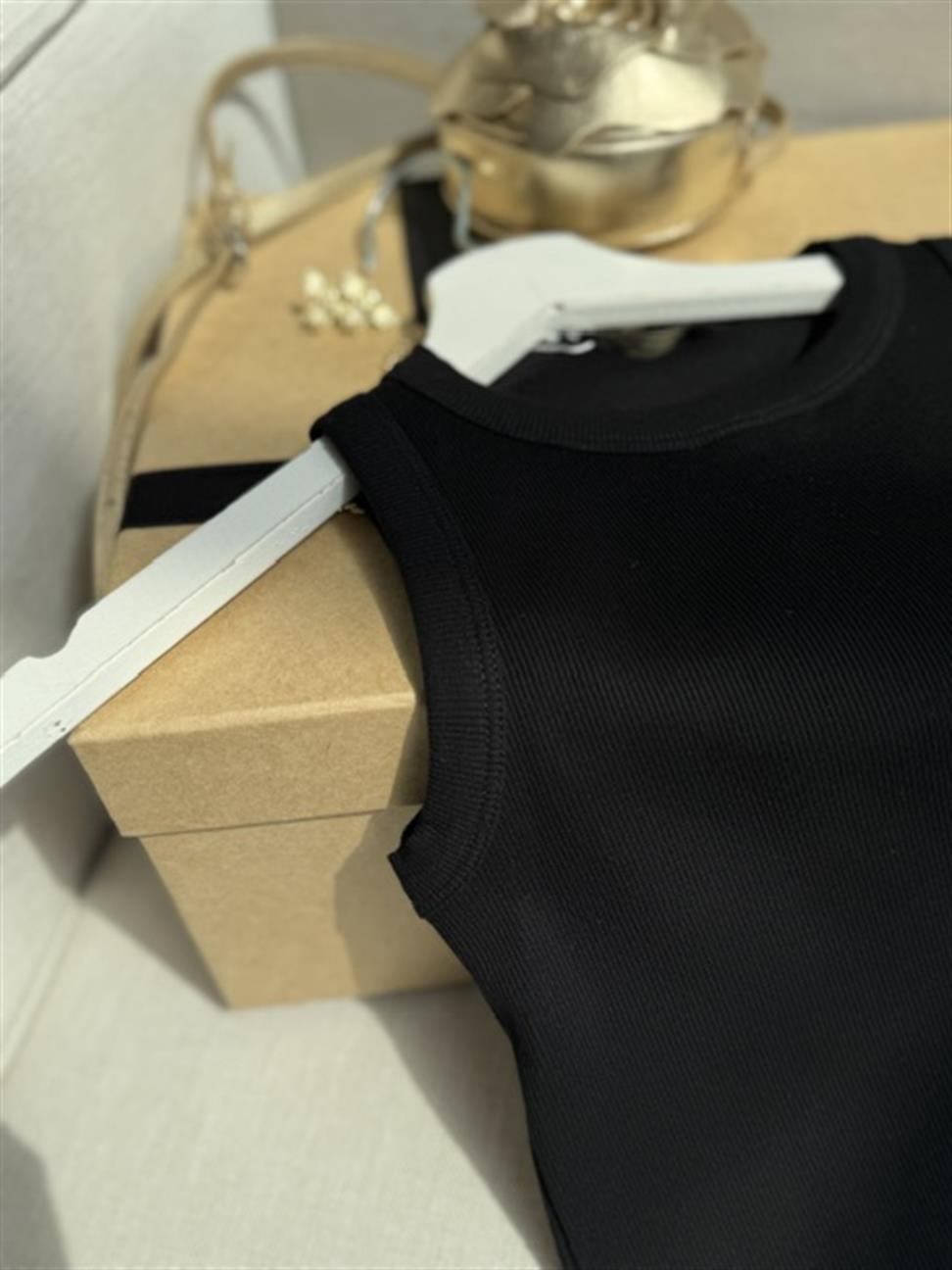 Fitilli Halter Yaka Atlet Siyah