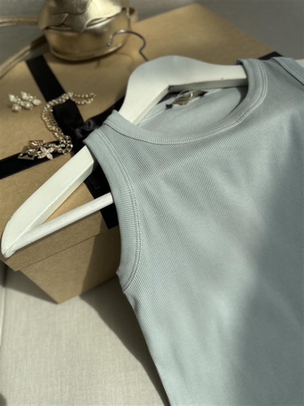 Fitilli Halter Yaka Atlet Su Yeşili