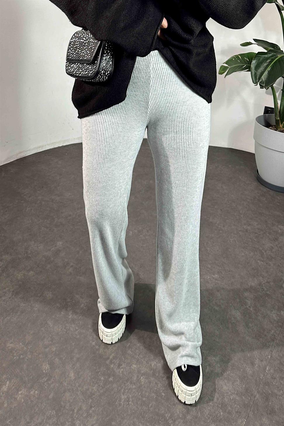Fitilli likralı yumoş pantolon Gri