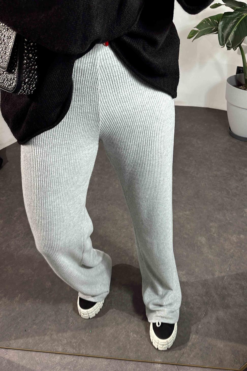 Fitilli likralı yumoş pantolon Gri