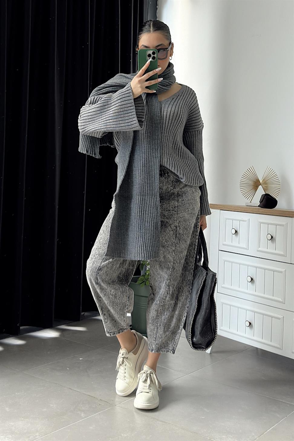 Gabardin Kumaş Yıkamalı ŞalvarPantolon Antrasit