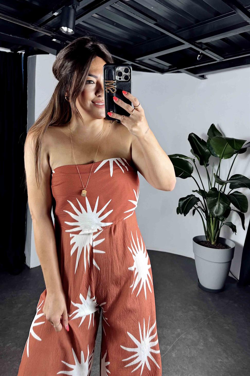 Gofre Kumaş Straplez Tulum Kiremit