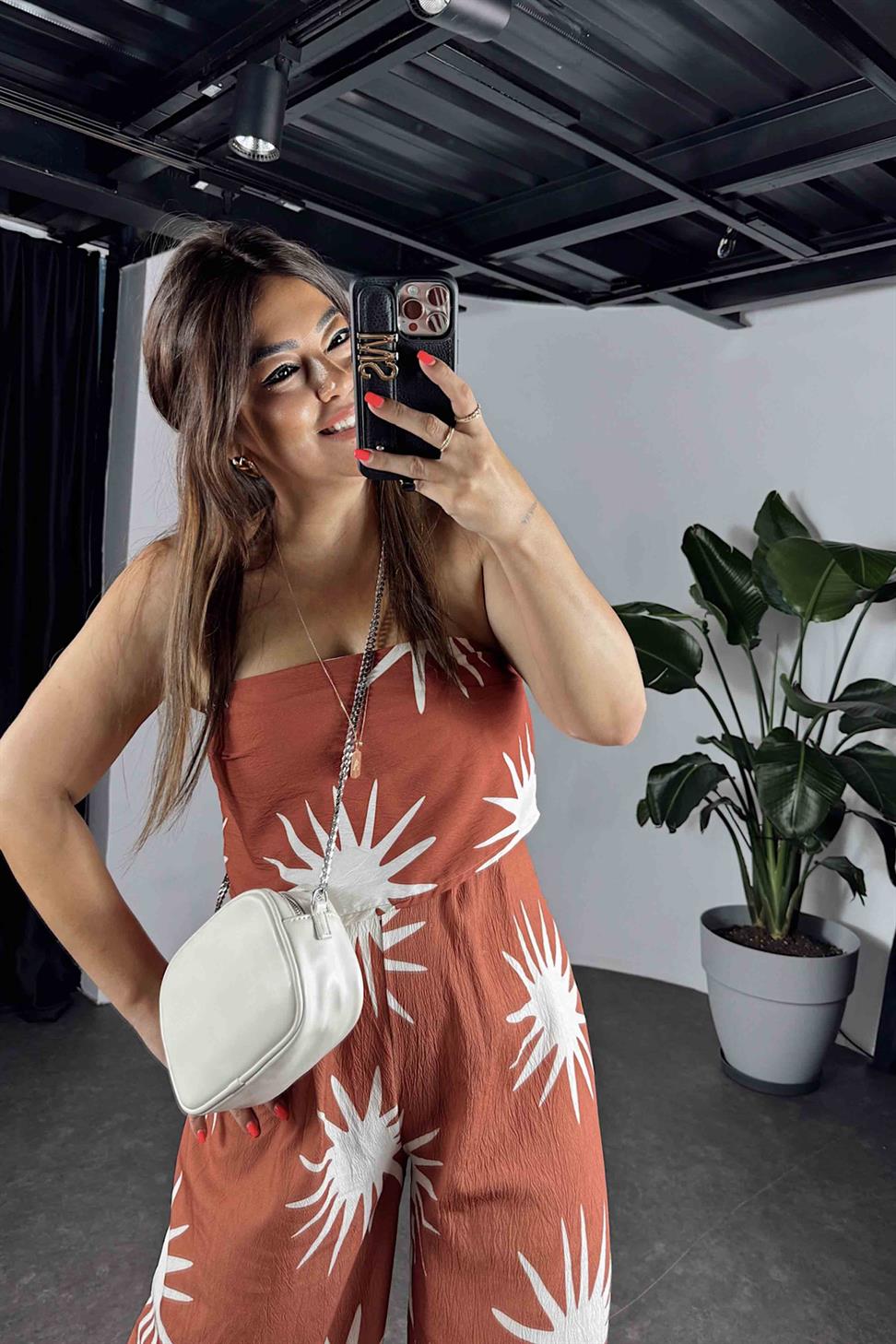 Gofre Kumaş Straplez Tulum Kiremit