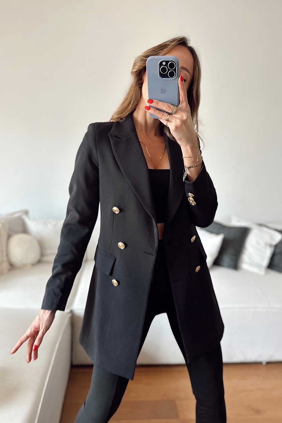 Gold Düğmeli Blazer Ceket Siyah
