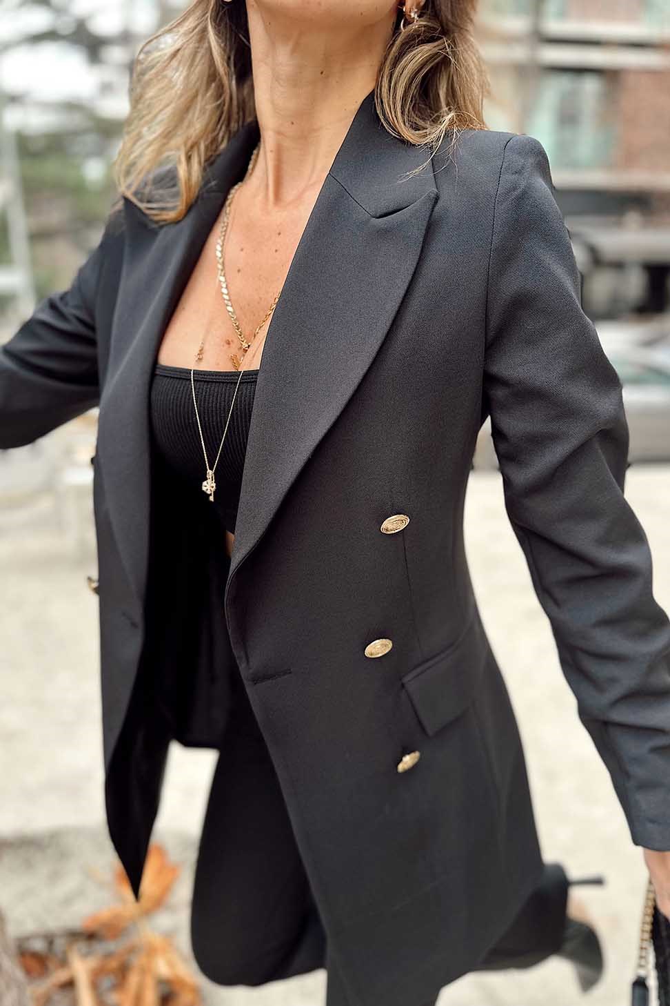 Gold Düğmeli Blazer Ceket Siyah