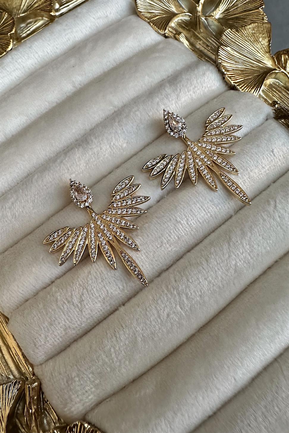 Gold Silver Tasarım Zirkon Taşlı Anka Küpe