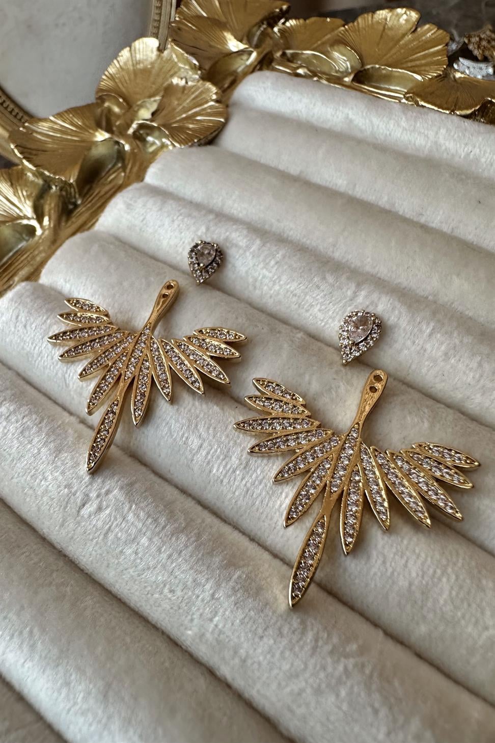 Gold Silver Tasarım Zirkon Taşlı Anka Küpe