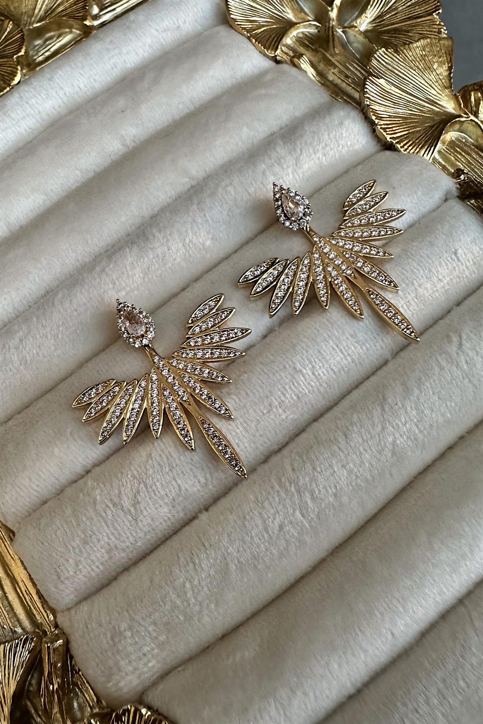 Gold Silver Tasarım Zirkon Taşlı Anka Küpe