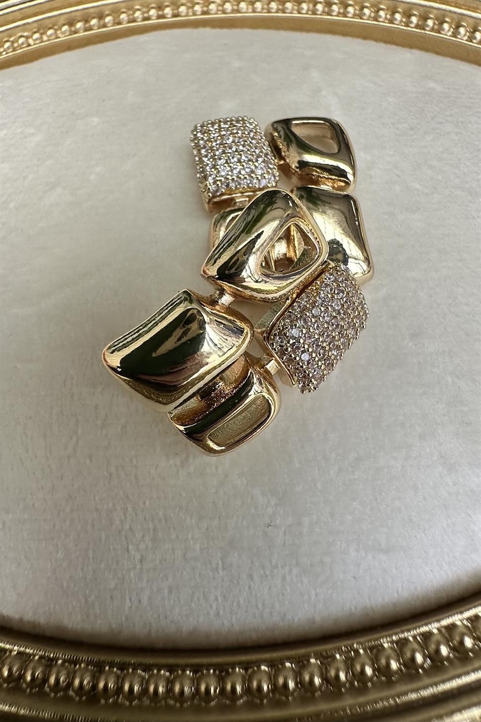 Gold Zirkon Taşlı Mozaik Küpe