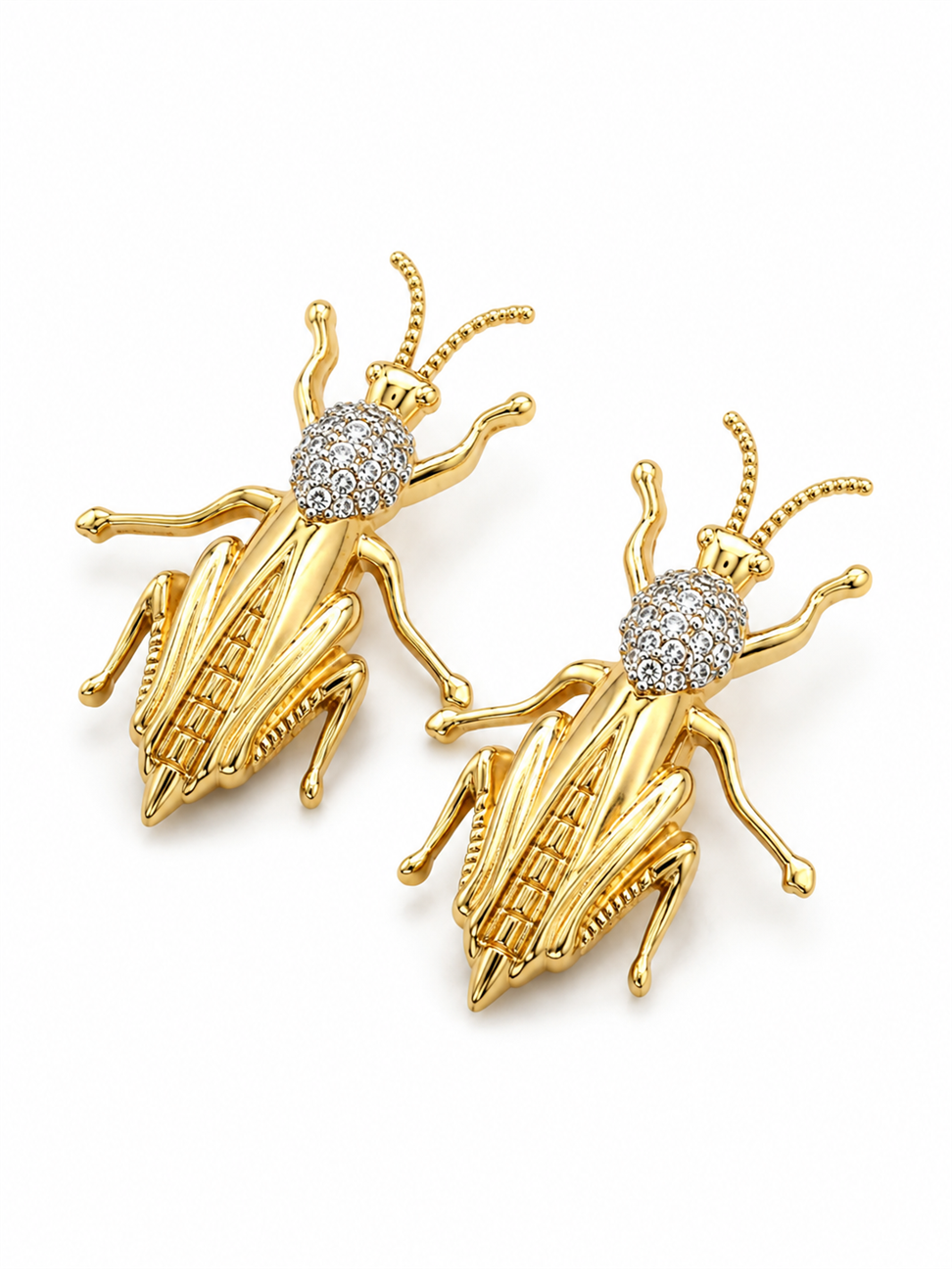 Grasshopper Zirkon Taşlı Gold Küpe
