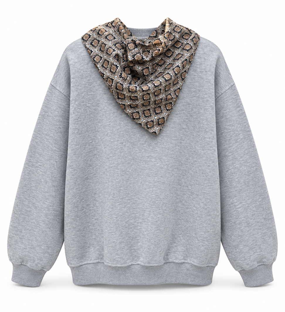 Gri Fular Detaylı Şardonlu Sweat 