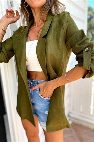 Ham Keten Blazer Ceket Haki
