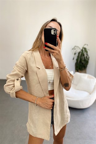 Ham Keten Blazer Ceket Taş Rengi