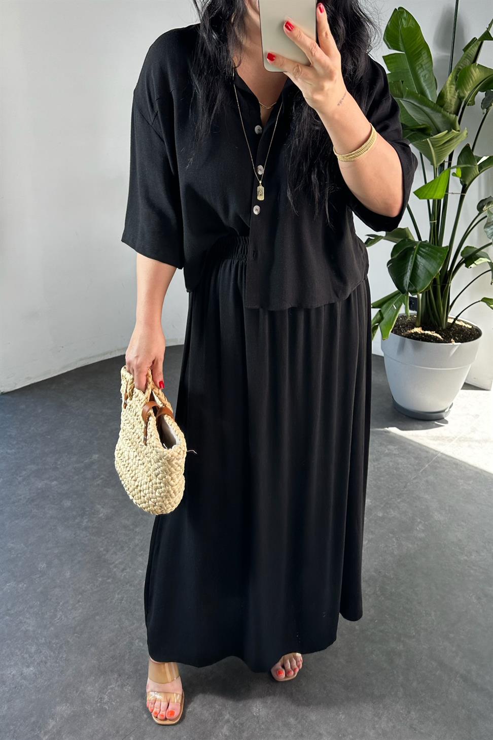 Ham Keten Lüxs Kalite İkili Takım Siyah