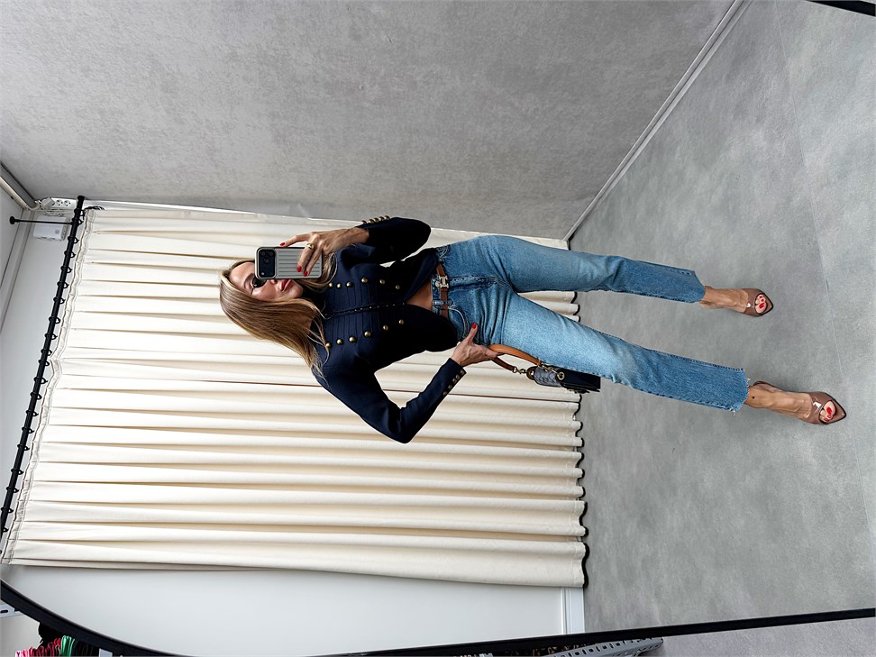 Harvey Düğmeli Napolyon Kapama Military Hırka Lacivert