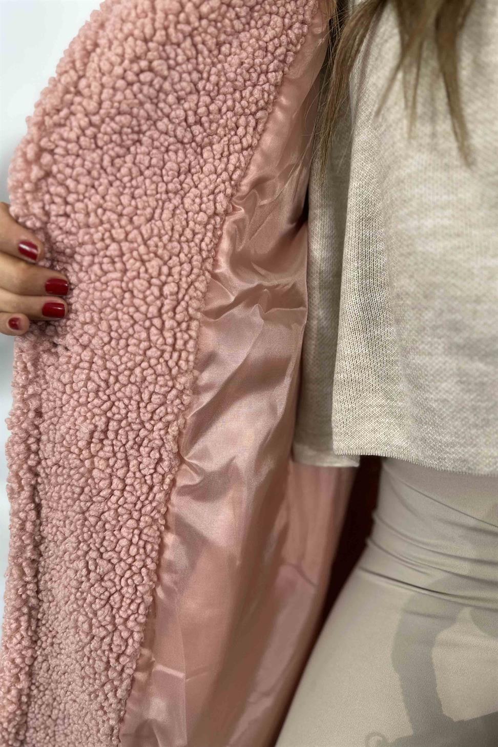 İçi Astarlı Uzun Tedy Kaban Pembe