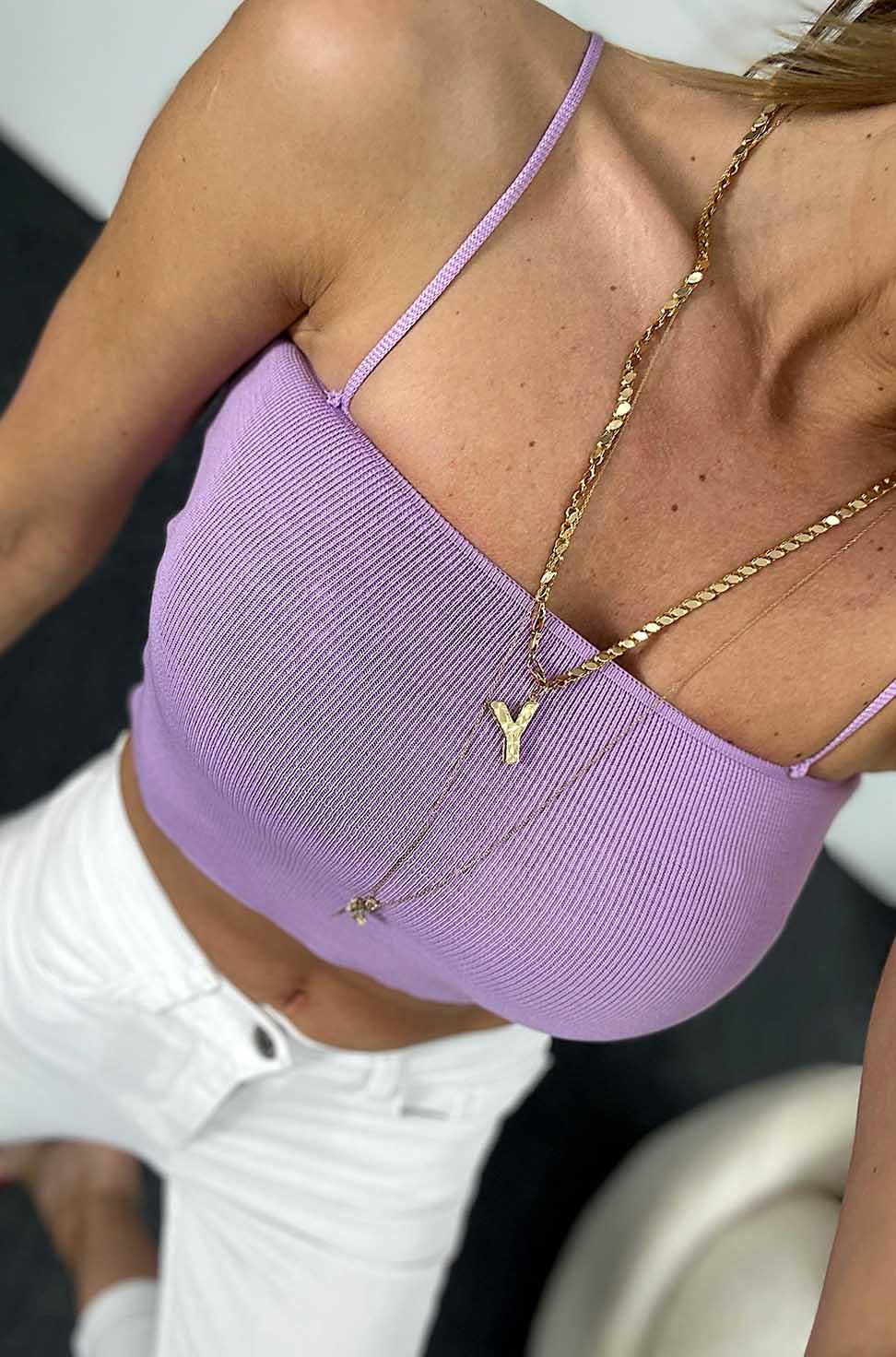 İnce Askılı Fitilli Crop Lila