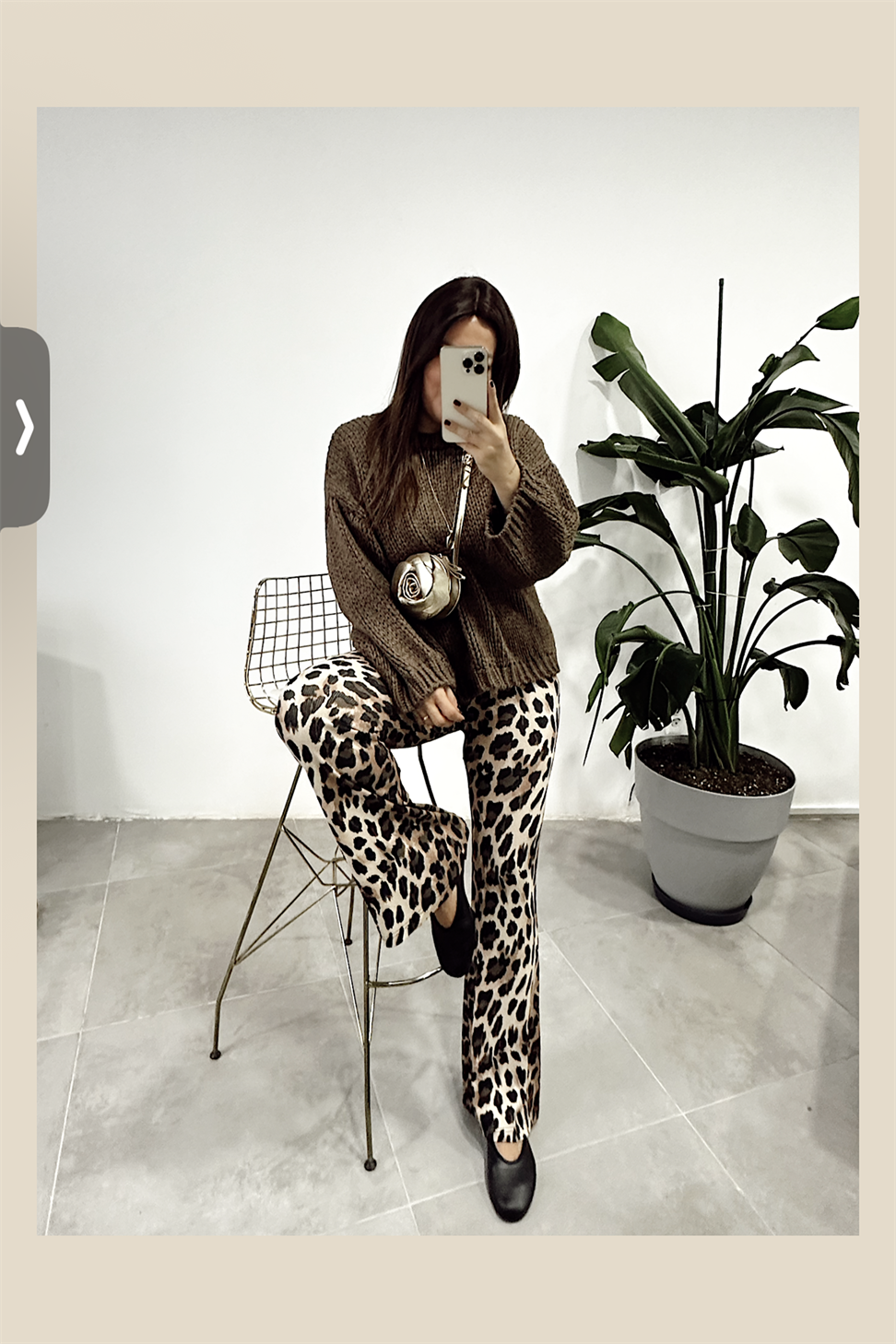 İnce Fitil Detaylı Likralı Leopar İspanyol Pantolon Ekru