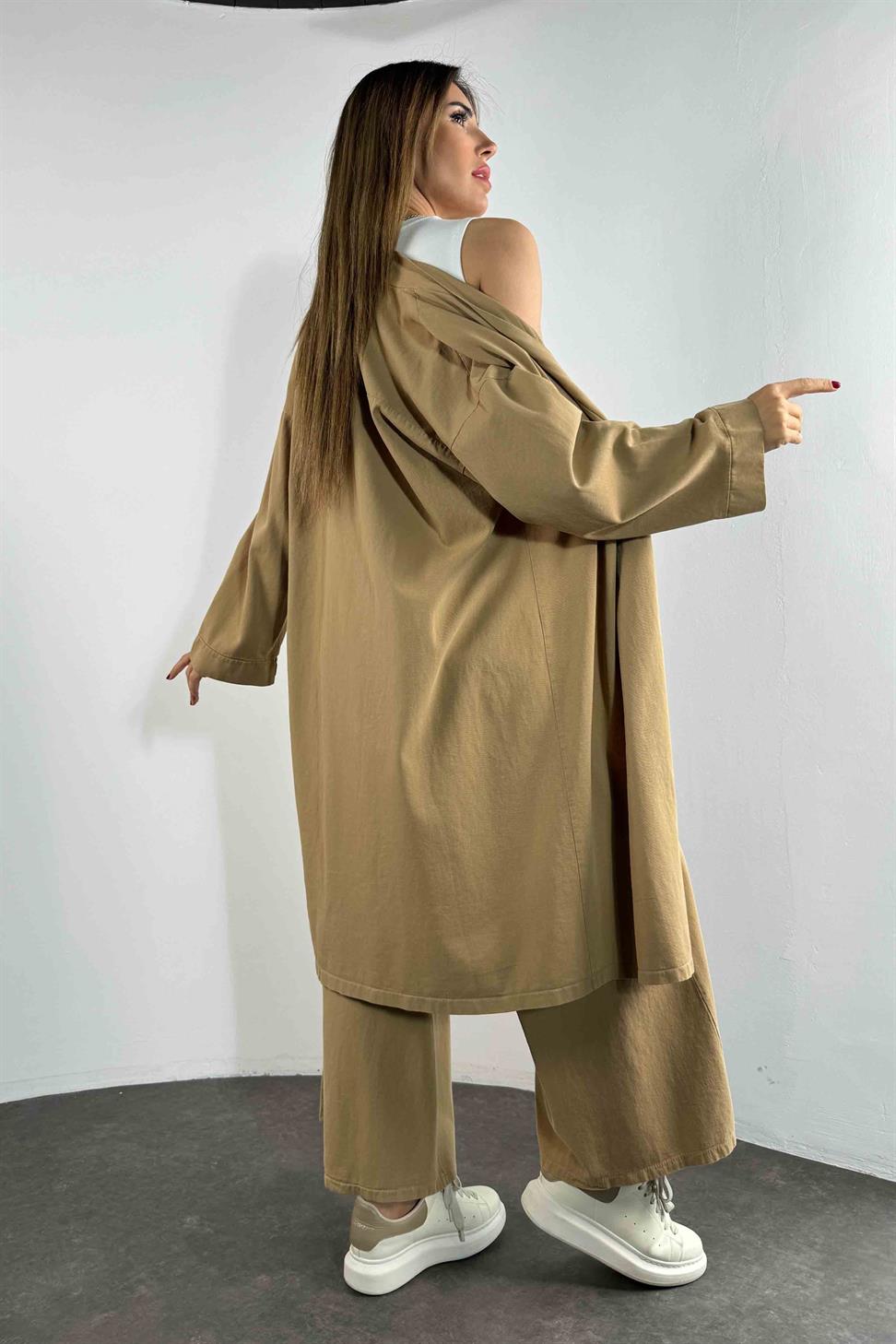 İspanyol Paça Kimono Takım Camel