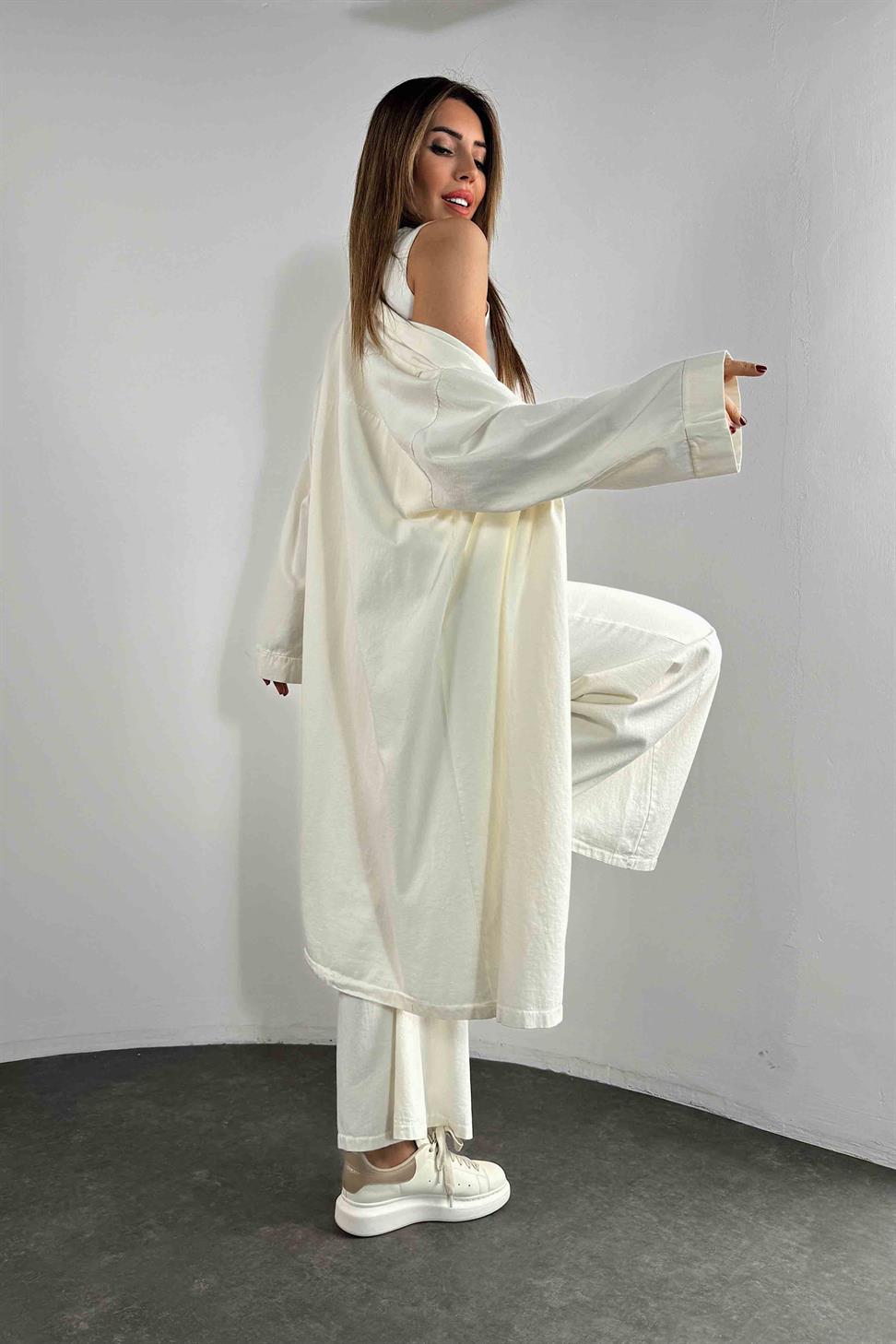 İspanyol Paça Kimono Takım Ekru