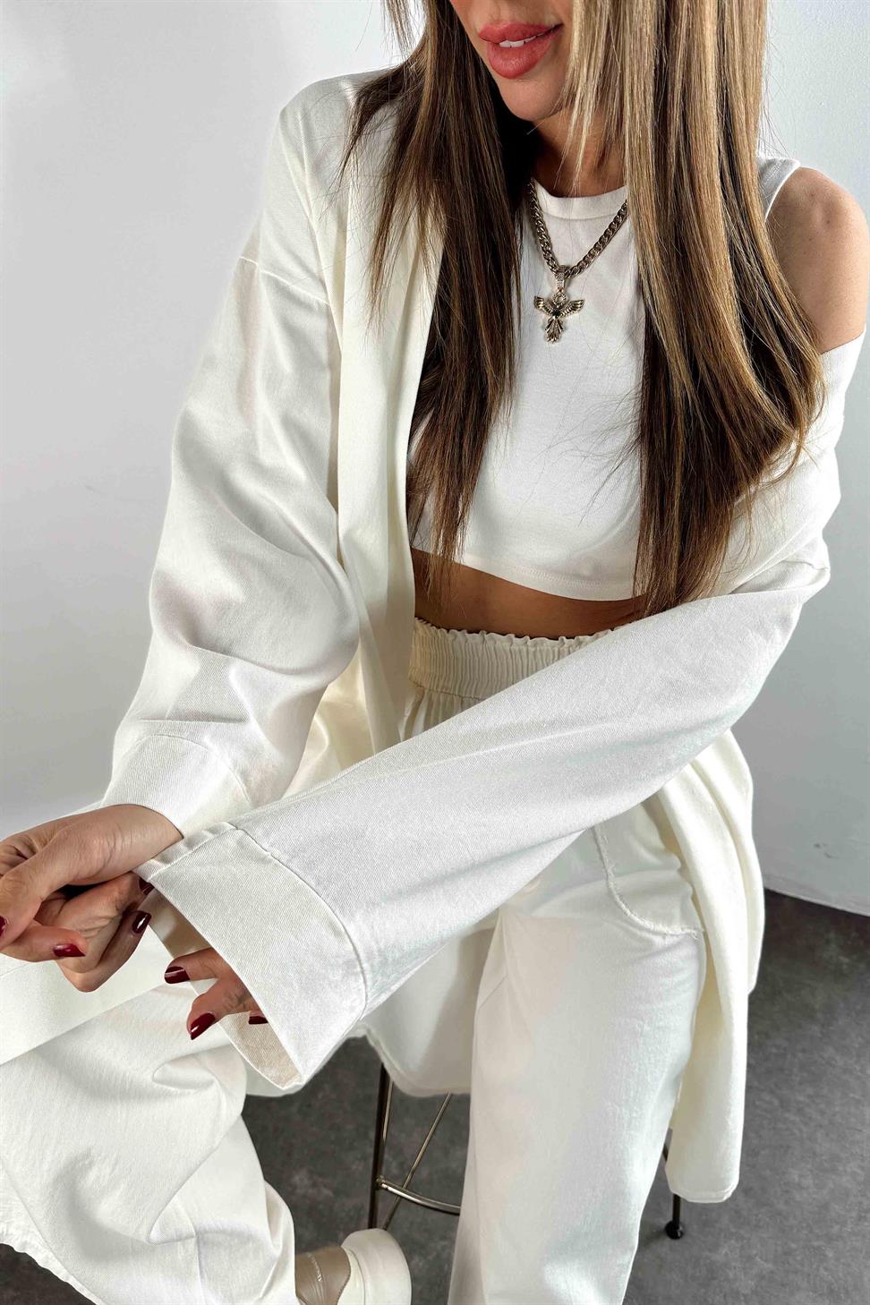 İspanyol Paça Kimono Takım Ekru